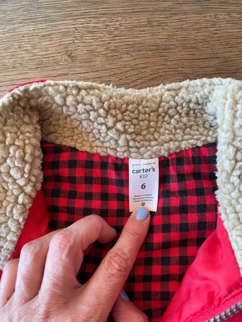 Carter’s Kids Red Puffer Vest Size 6 Sherpa Lined Plaid
